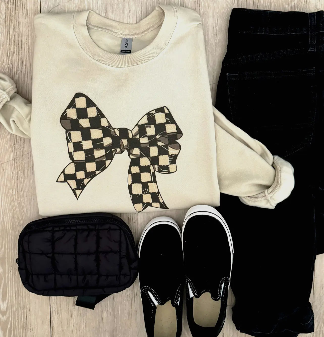 Checkered Bow Crewneck