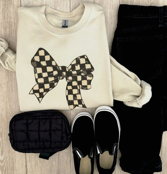 Checkered Bow Crewneck