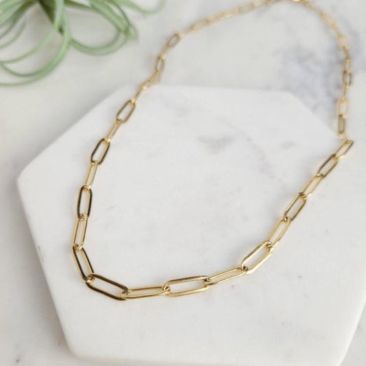 Gold Plated Paper Clip Chain with Toggle Clasp