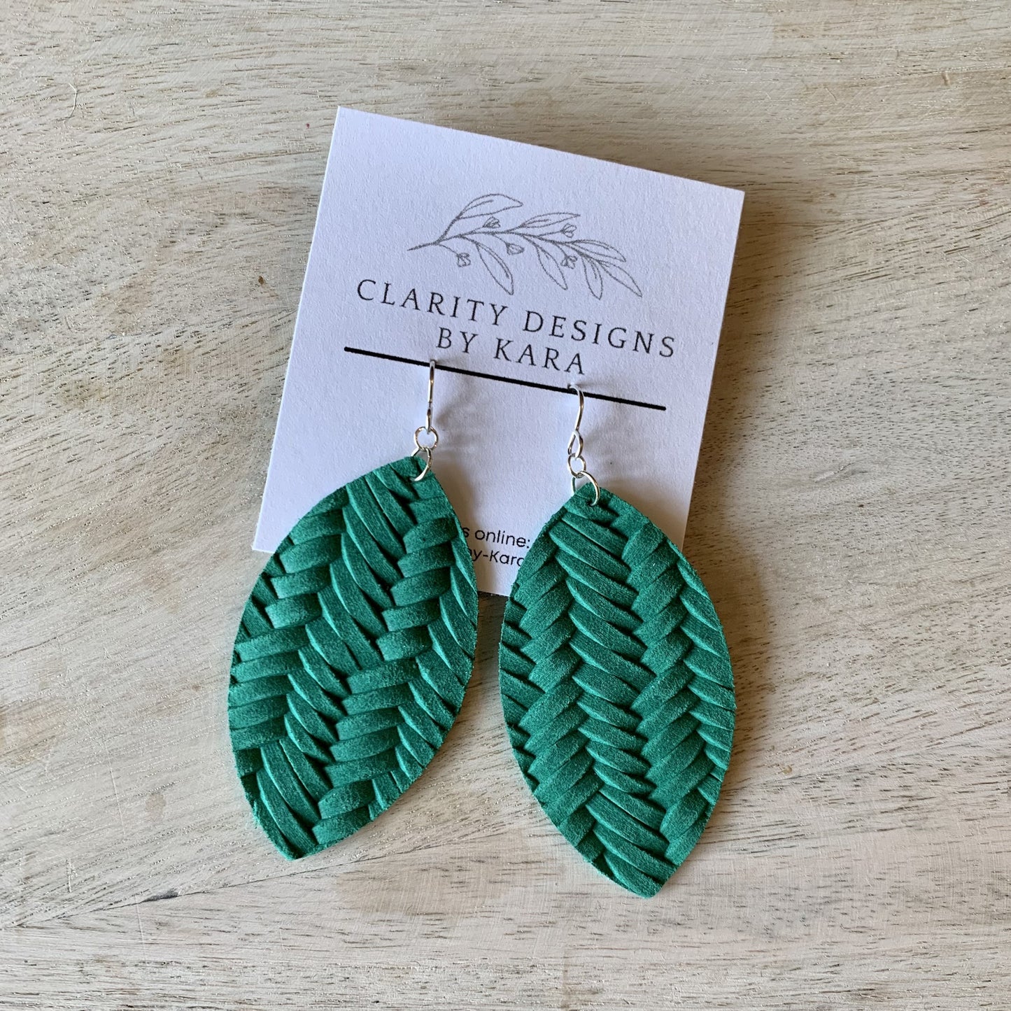 Green Braided Leather Earrings