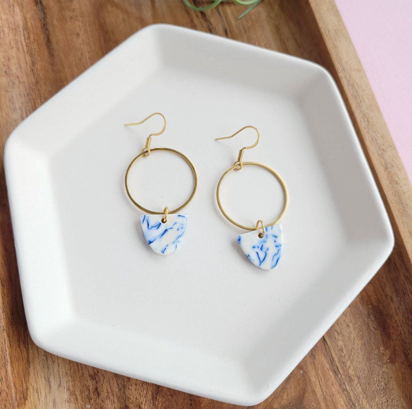 Iris earrings in Greek goddess blue