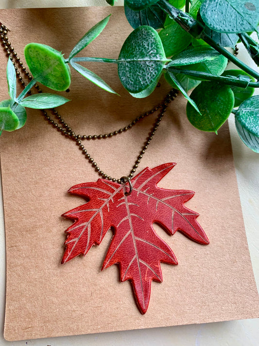 Faux leather leaf necklace