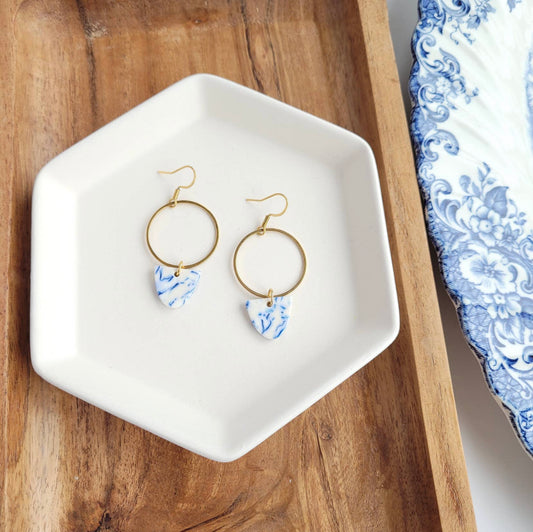 Iris earrings in Greek goddess blue